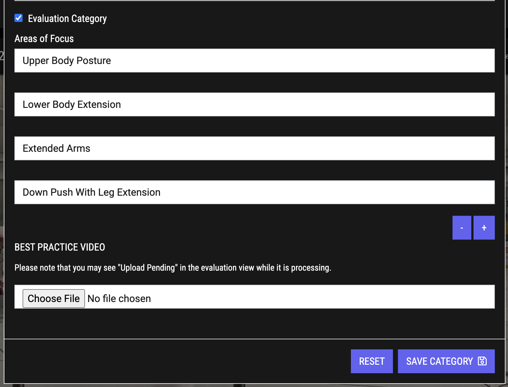 Set evaluation while creating or editing a category.